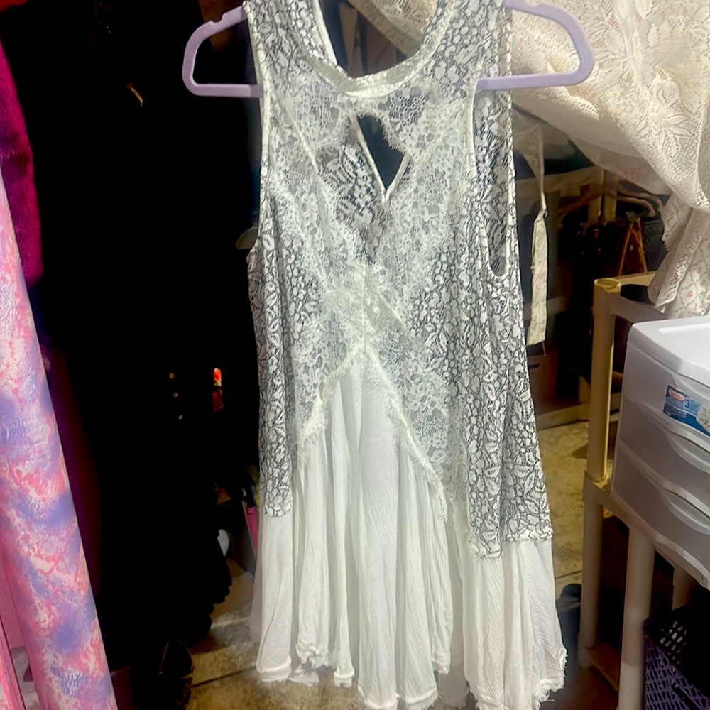 Free people white lace mini dress medium